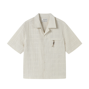 WHIMNOTION 26SS「麂皮串珠」古巴领格纹镂空短袖衬衫夏休闲上衣