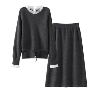 【舞会蕾丝套装】OSA欧莎法式针织套装裙女冬新款毛衫半裙两件套