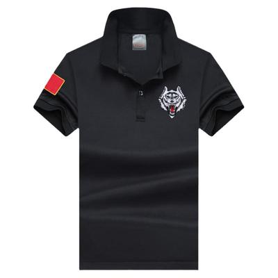 刺绣速干翻领黑色保安服短袖T恤