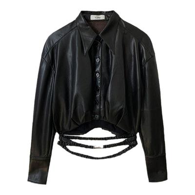 隐秘黑蛋白pu抽褶外套