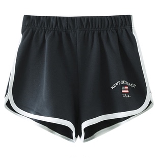 美式复古字母刺绣运动短裤宽松休闲裤辣妹高腰热裤bm风短裤女夏季