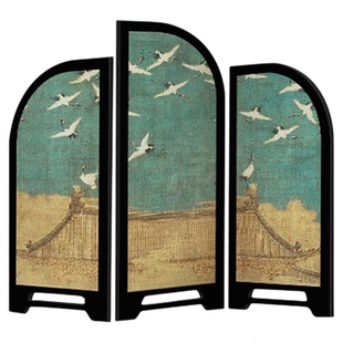 瑞鹤图新中式入户玄关小屏风客厅桌面摆件茶台家居复古摆画装饰品