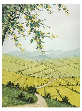 客厅侘寂风无框装饰画田野风景
