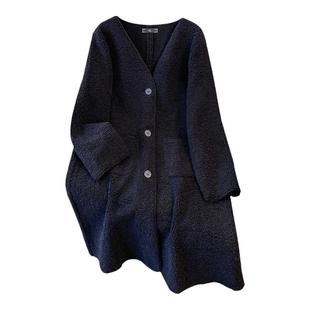 胖mm大码冬天外套V领羊羔绒中长款简约黑色宽松保暖秋冬装颗粒绒