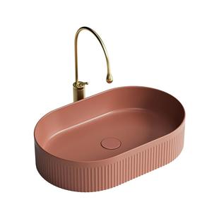 砖红色陶瓷一体洗手盆单盆欧式复古风彩色台上盆阳台艺术洗脸面盆