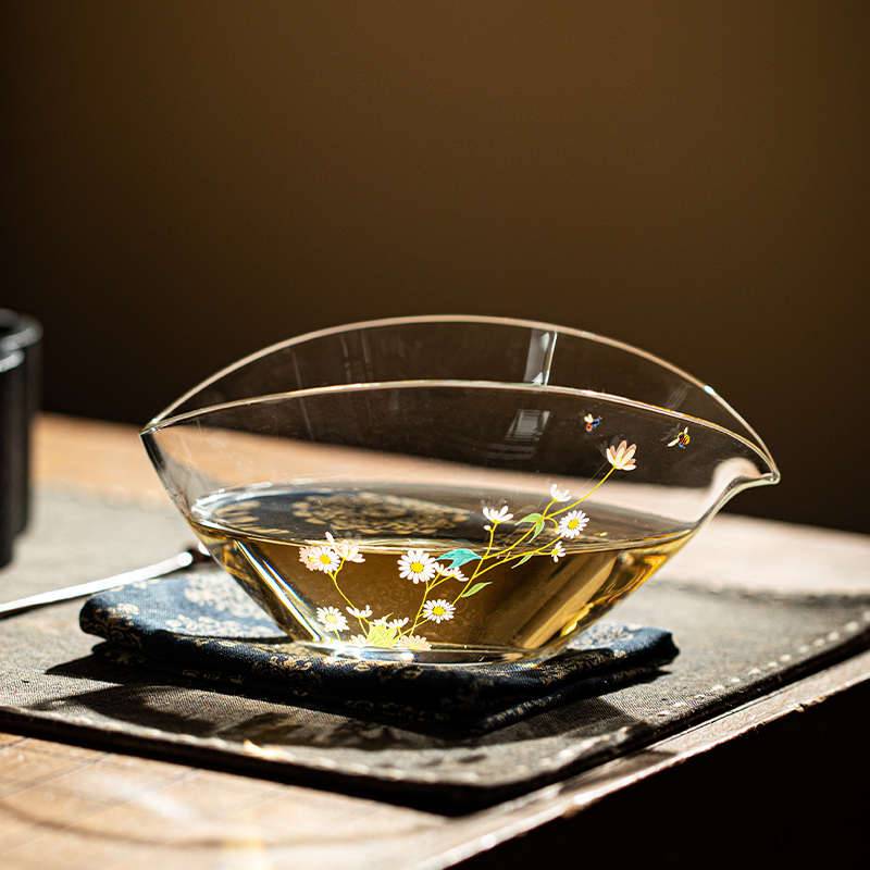 小雏菊玻璃公道杯高档家用小清新茶具加厚透明茶海分茶器女士精致