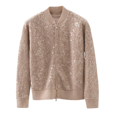 BC同款 柜上2W｜ 秋冬新款棉麻亮片拉链针织开衫百搭上衣外套女