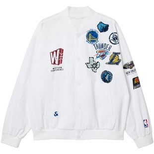 杰克琼斯NBA联名款秋季新款西部球队日常宽松棒球领夹克外套男装