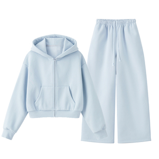 ZzZHANG｜m*u系松弛穿搭_26春轻氧蓝休闲运动连帽卫衣裤打底套装