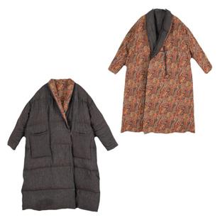 敦煌/听花香生态麻双面穿长款羽绒服加厚95白鹅绒鹅绒服保暖外套