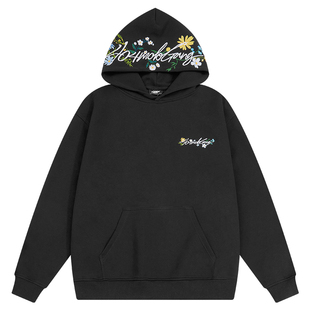 404MOB街头美式花卉刺绣长袖连帽卫衣男女同款宽松百搭情侣帽衫