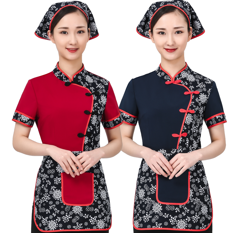 中式服务员工作服短袖复古中国风