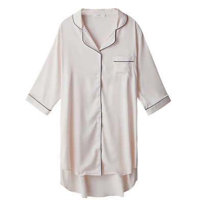 夏季薄款冰丝中袖性感宽松睡裙女