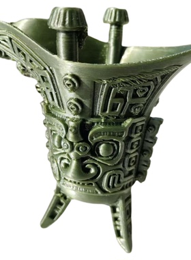 仿古青铜色兽面纹爵杯模型