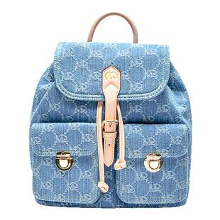 MQ经典丹宁复古满印Logo双肩包百搭牛仔大容量书包高级感双肩背包