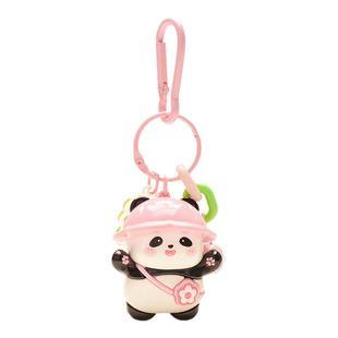 YUYI原创可爱粉色出游熊猫pvc车钥匙扣可爱公仔情侣书包包挂件女