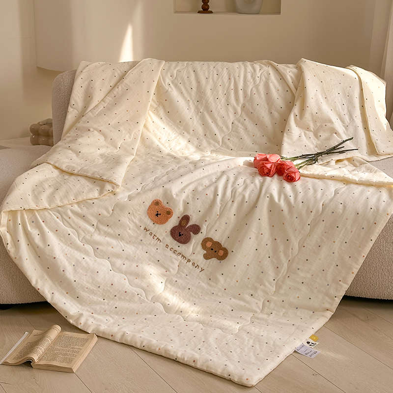 ins卡通毛巾绣全棉双层纱空调被软糯纯棉长绒棉夏季可水洗夏凉被