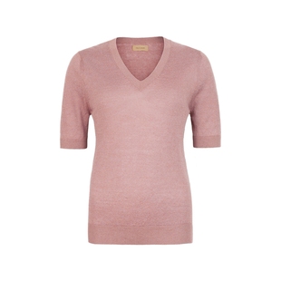 【季末折扣】FALCONERI意式女士亚麻V领修身罗纹短袖T恤DMM501A