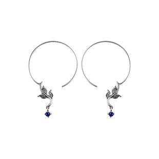 空岛蓝S925纯银文艺优雅中国风树叶青金石耳环复古做旧民族风耳圈