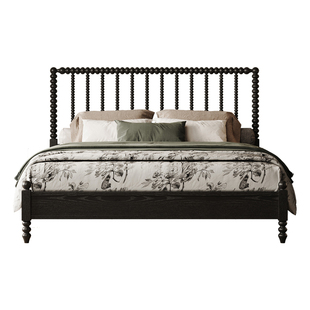 时余朱诺床法式复古风实木床黑色美式乡村简约1米8双人床主卧婚床