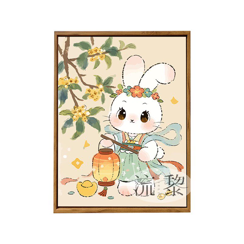桂下兔子花卉DIY数字油画中秋节