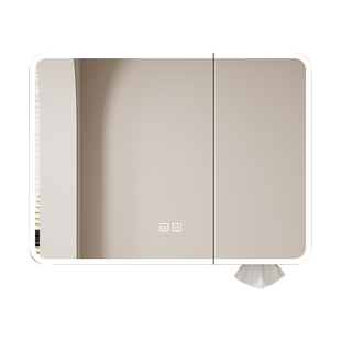 太空铝圆弧形浴室镜柜智能灯光储物柜卫生间挂墙式带梳妆镜抽纸孔