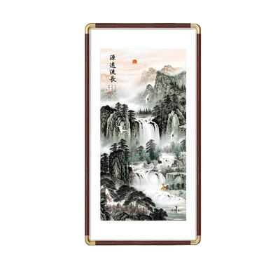 玄关新中式实木挂画迎客松装饰画
