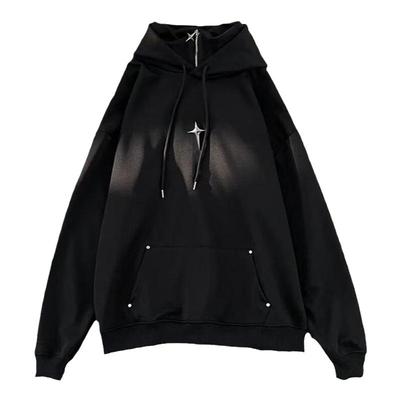 复古潮牌重磅卫衣男假两件高领拉链春秋冬加绒青少年痞帅连帽外套