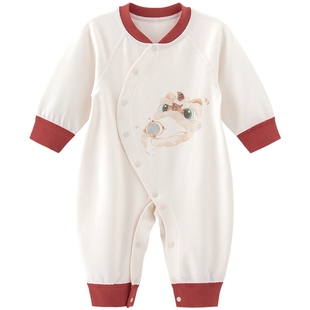 男女宝宝纯棉连体衣春秋季红色满月哈衣过年婴幼儿居家睡衣爬爬服