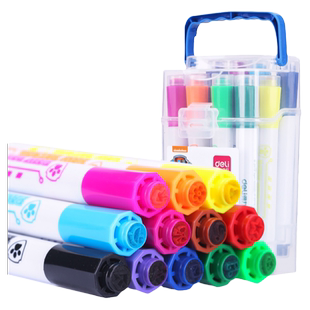 得力可水洗儿童印章水彩笔套装汪汪队立大功幼儿园小学生美术绘画笔涂色本图画笔初学者手绘大容量24色12色