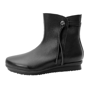 柔软舒适柜雅氏女靴真皮宽楦加绒妈妈靴软皮软底头层牛皮平底短靴