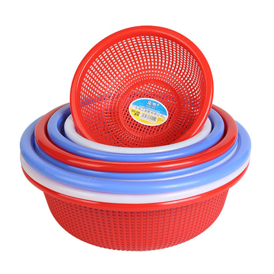 珠塑加厚洗菜篮子商用厨房沥水篮大号食堂蔬菜水果圆形塑料滤网筛