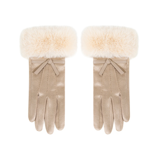 FANCET仿麂皮绒手套女冬季加绒加厚可触屏保暖防寒骑行手套女送礼