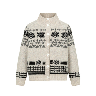 dorydory 费尔岛风提花毛衣开衫2026春秋新款复古冰岛雪花上衣