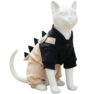 Roshin秋冬保暖防掉毛耐穿蓝黑外出可牵引卡通恐龙背带裤四脚衣