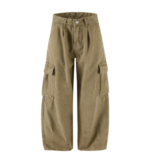 港仔文艺男卡其色工装裤男秋冬日系阔腿裤子男生休闲直筒长裤男款