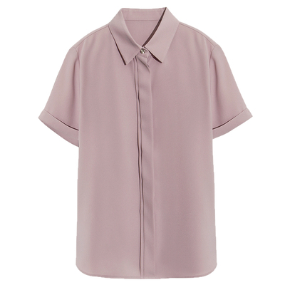 璐丝百丽短袖雪纺衬衫女百搭时尚夏装衬衣通勤纯色上衣职业商务