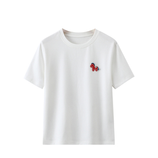 2026新款刺绣小马T恤磨毛短袖女潮牌加厚宽松休闲百搭T恤打底衫