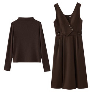 水云间咖色半高领毛针织衫上衣连衣裙女两件套糖炒栗子色2026春款