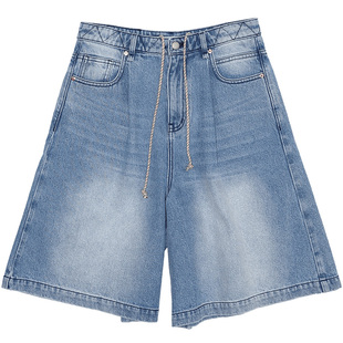 fafamoon设计师品牌2025夏季新品打褶量感牛仔裤休闲A字形短裤女