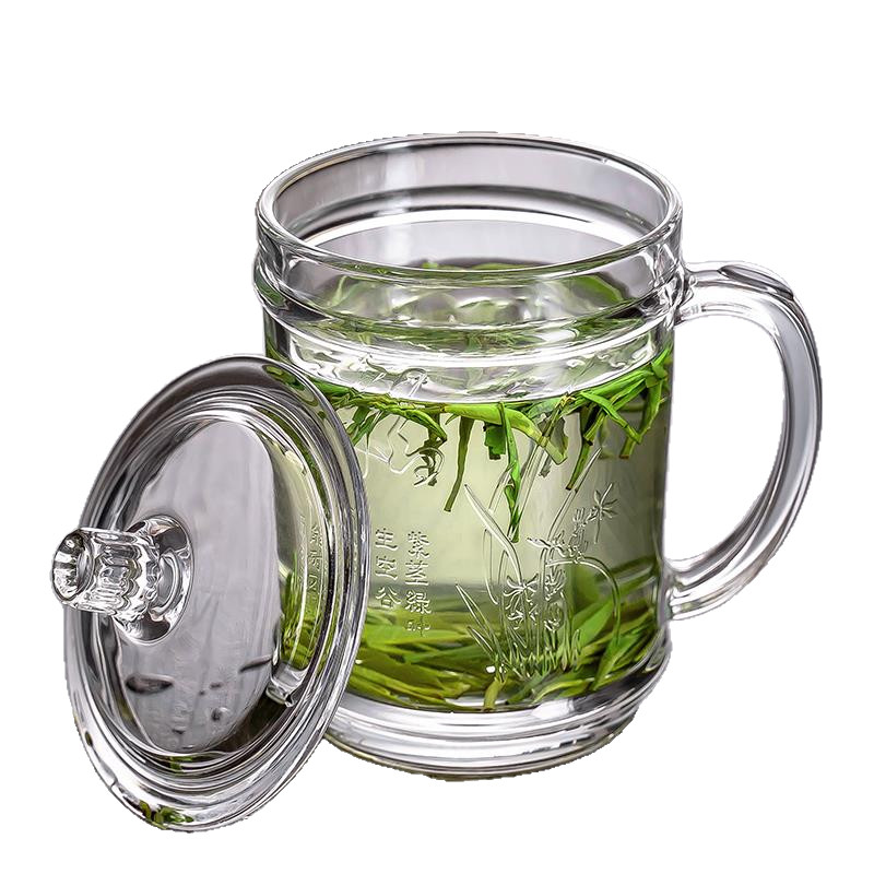 耐高温玻璃杯家用带把喝水大容量杯子带盖男士泡茶透明茶杯水杯