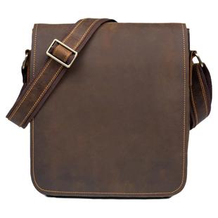 手工真皮斜挎包复古疯马皮单肩包男款皮包休闲头层牛皮简约男包