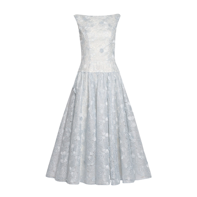 立体花后构想法式复古低腰连衣裙