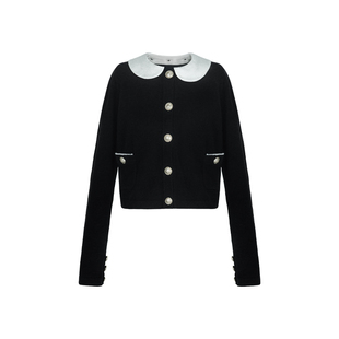 COOLLINE林子熙 甜心赴约 两色可拆卸娃娃领针织开衫套装白色半裙