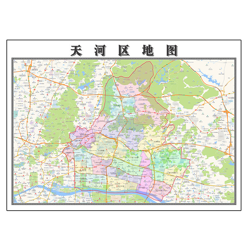 天河区地图1.1米定制广东省广州市行政区域颜色划分高清防水墙贴