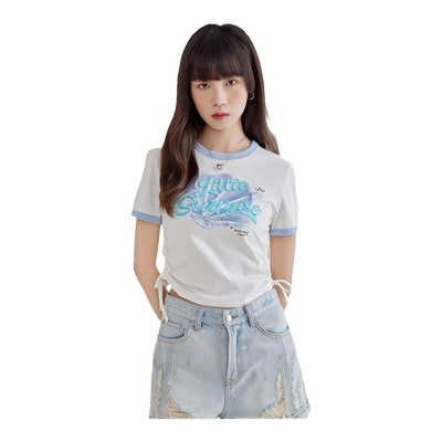 A21女装印花短袖简约修身显瘦