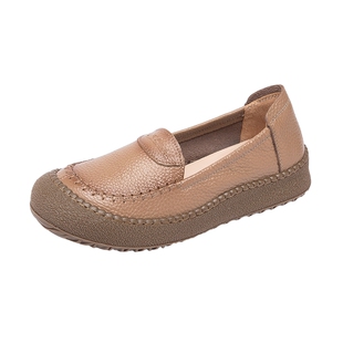 头层牛皮一脚蹬女单鞋舒适真皮妈妈鞋软底软面皮鞋平底女鞋豆豆鞋