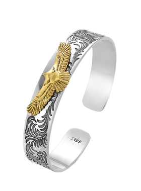 S925纯银点金老鹰羽毛手镯男潮流时尚泰银做旧手工个性飞鸟手环