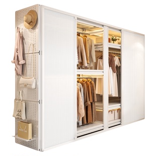 家用卧室衣柜出租房开放式简易衣架蜂巢推拉门货架衣柜收纳柜衣橱