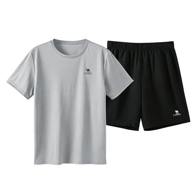 骆驼速干短袖t恤套装男士2026夏季新款爸爸运动衣服冰丝休闲短裤